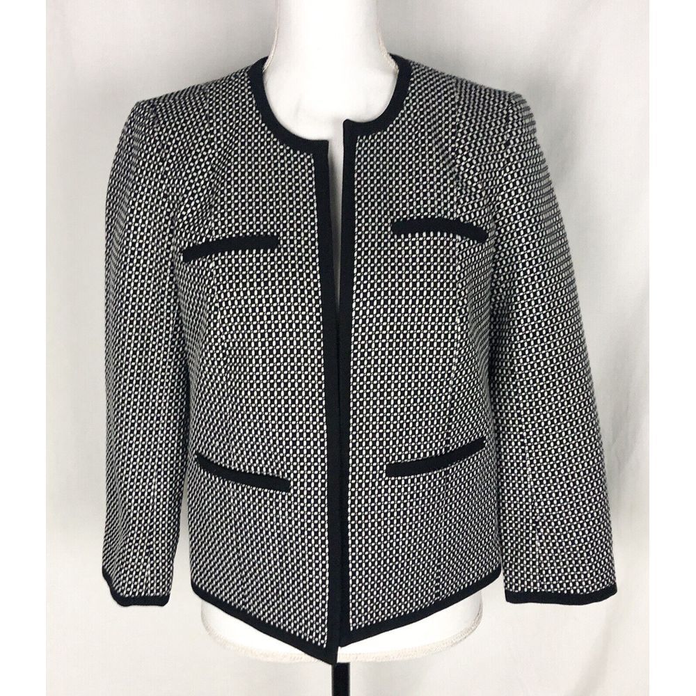 Talbots Wool Houndstooth Open Front Checked Tweed Blazer Jacket  Size‎ 2